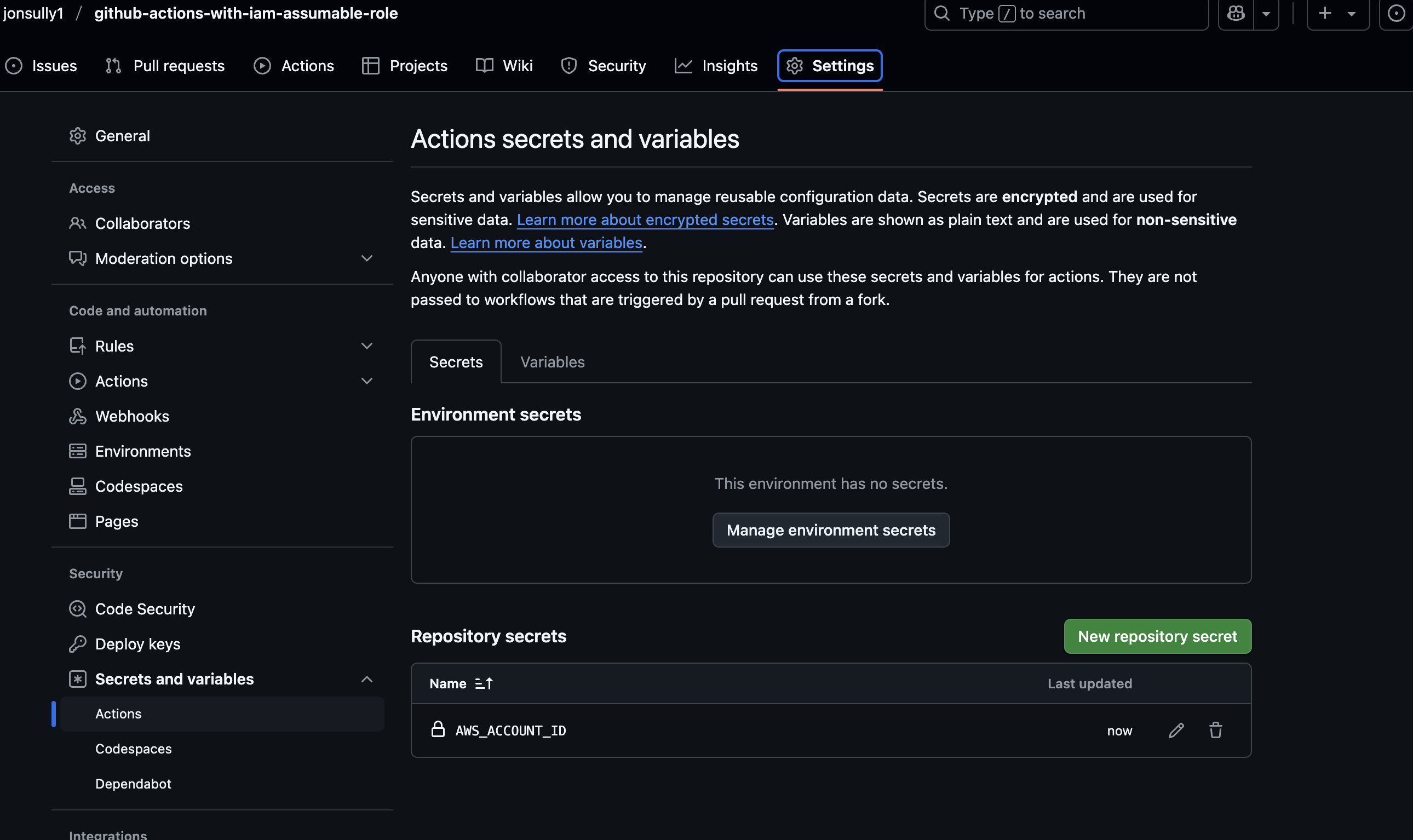 Add Account ID to Repository Secrets